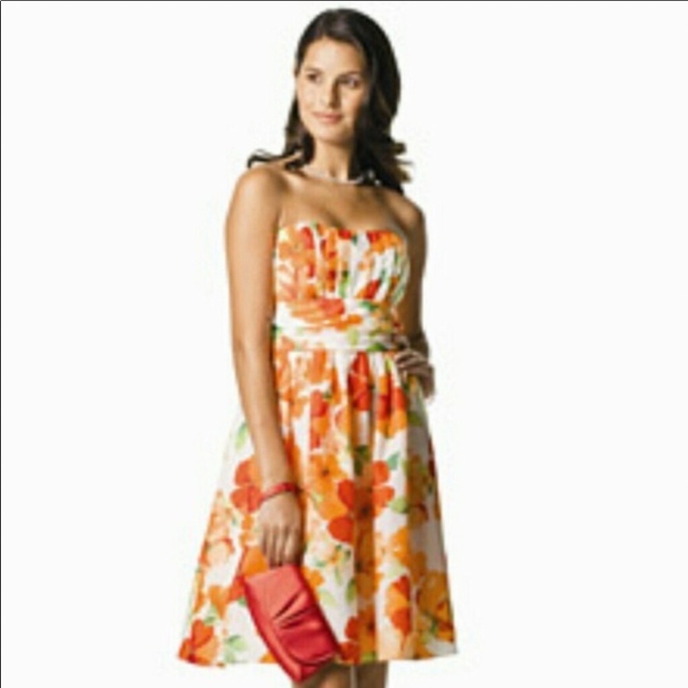 David’s Bridal Peach  Flowered Garden Party  Dress
